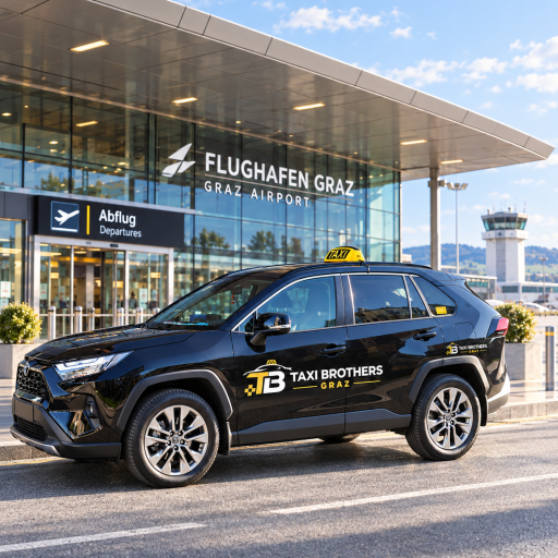 Chauffeur von Taxi Brothers Graz mit Taxi am Flughafen